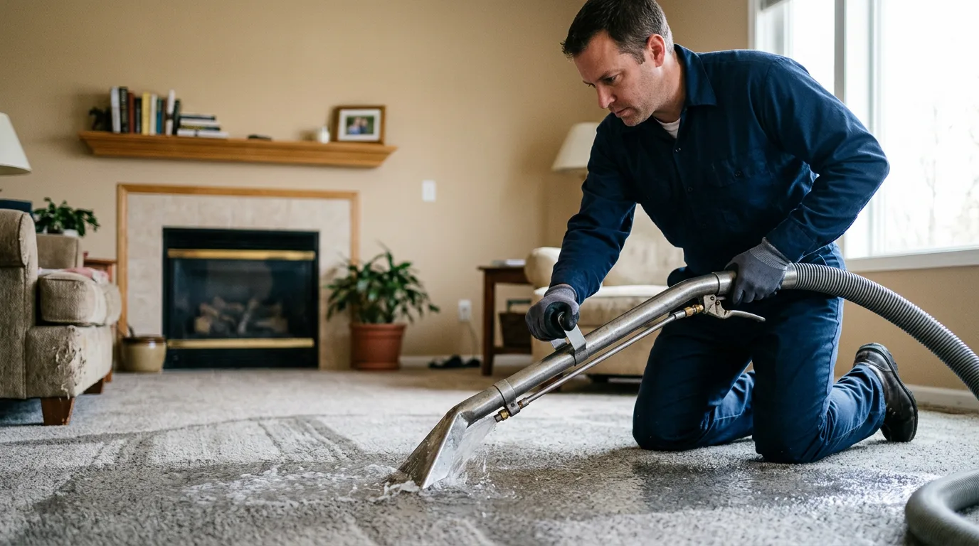 Water damage restoration technician working near Rockford, MI